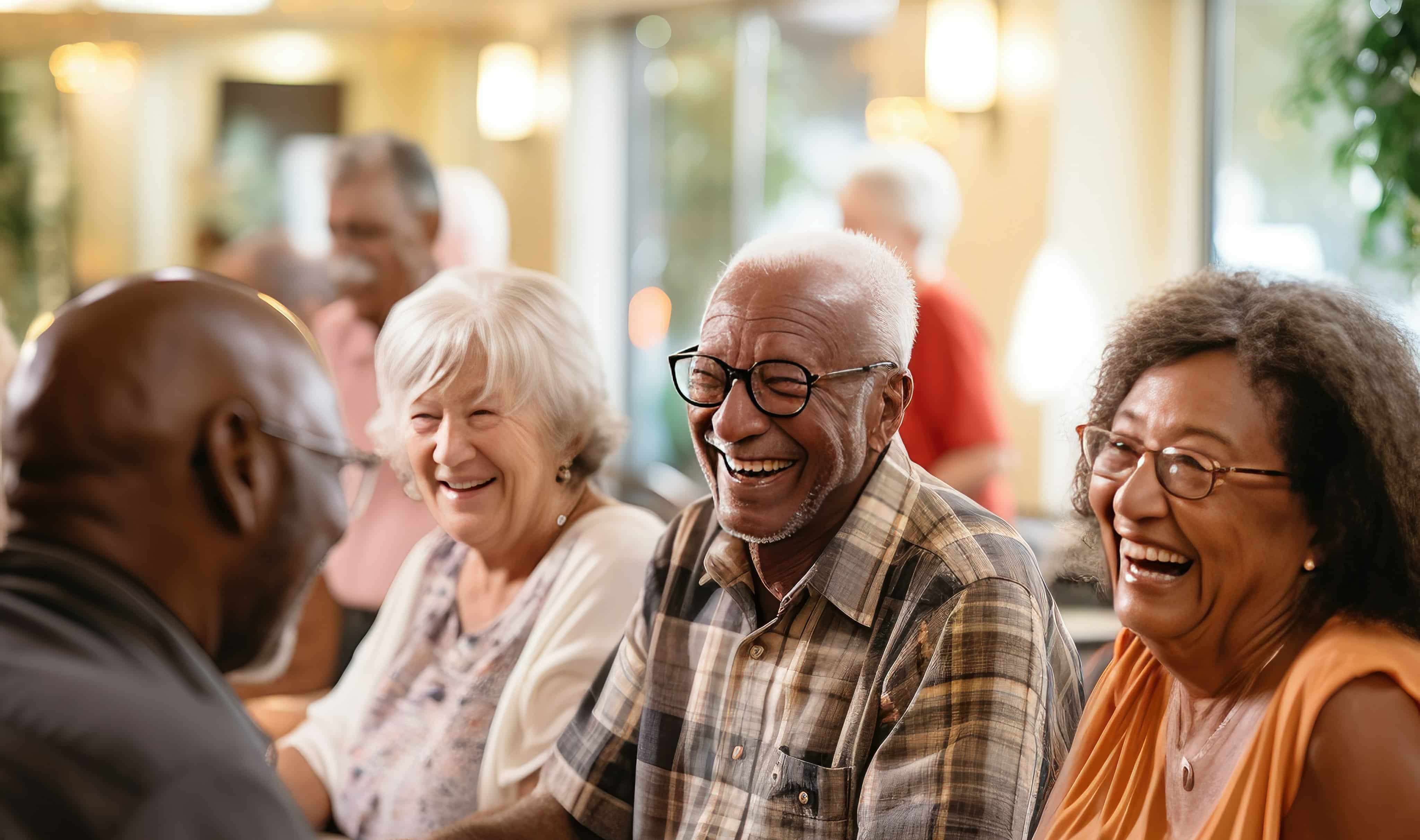 Group of elderly people in assisted living participating in activity